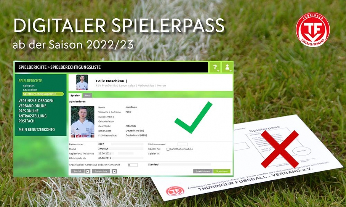 HINWEIS ZUR EINF&Uuml;HRUNG DES DIGITALEN SPIELERPASSES ZUM 1. JULI 2022